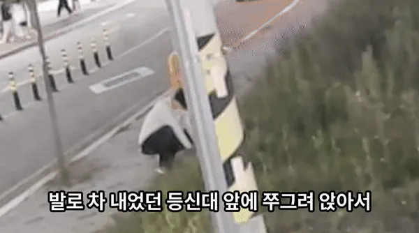 전북 전주시 한 사거리에 설치된 이윤희씨 등신대를 훼손하는 40대 남성의 모습. 이 남성은 19년 전 실종된 이씨의 학과 동기인 것으로 파악됐다. /사진=유튜브 채널 '이윤희 실종사건 공식채널' 캡처 
